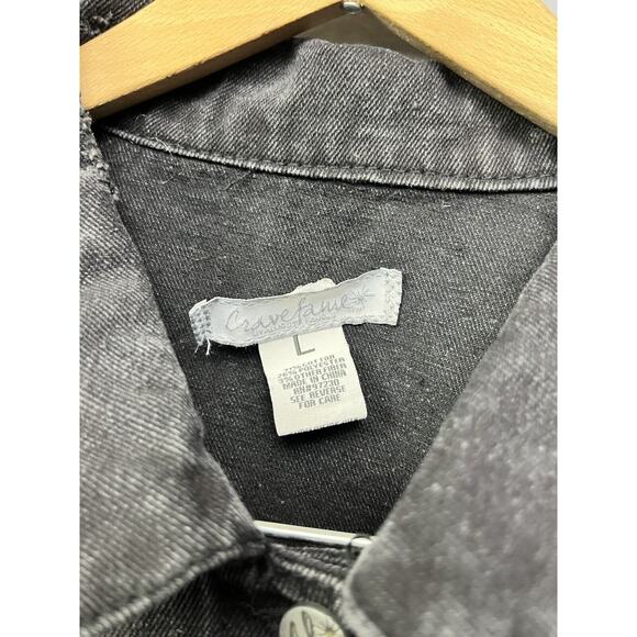 Crave Fame Almost Famous Jacket Womens Large Black Denim Studs Distressed - Picture 5 of 5